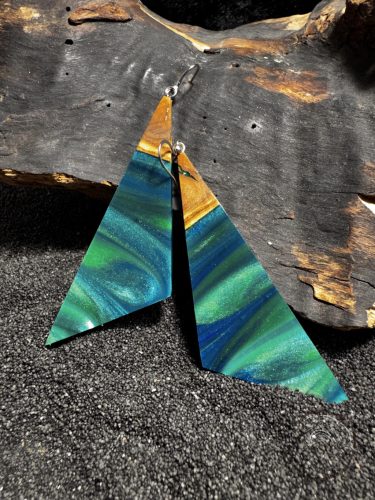 Zöld-kék háromszög fülbevaló 