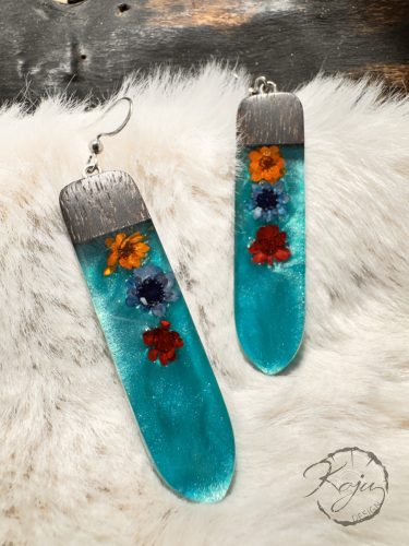 Türkiz virágos fülbevaló